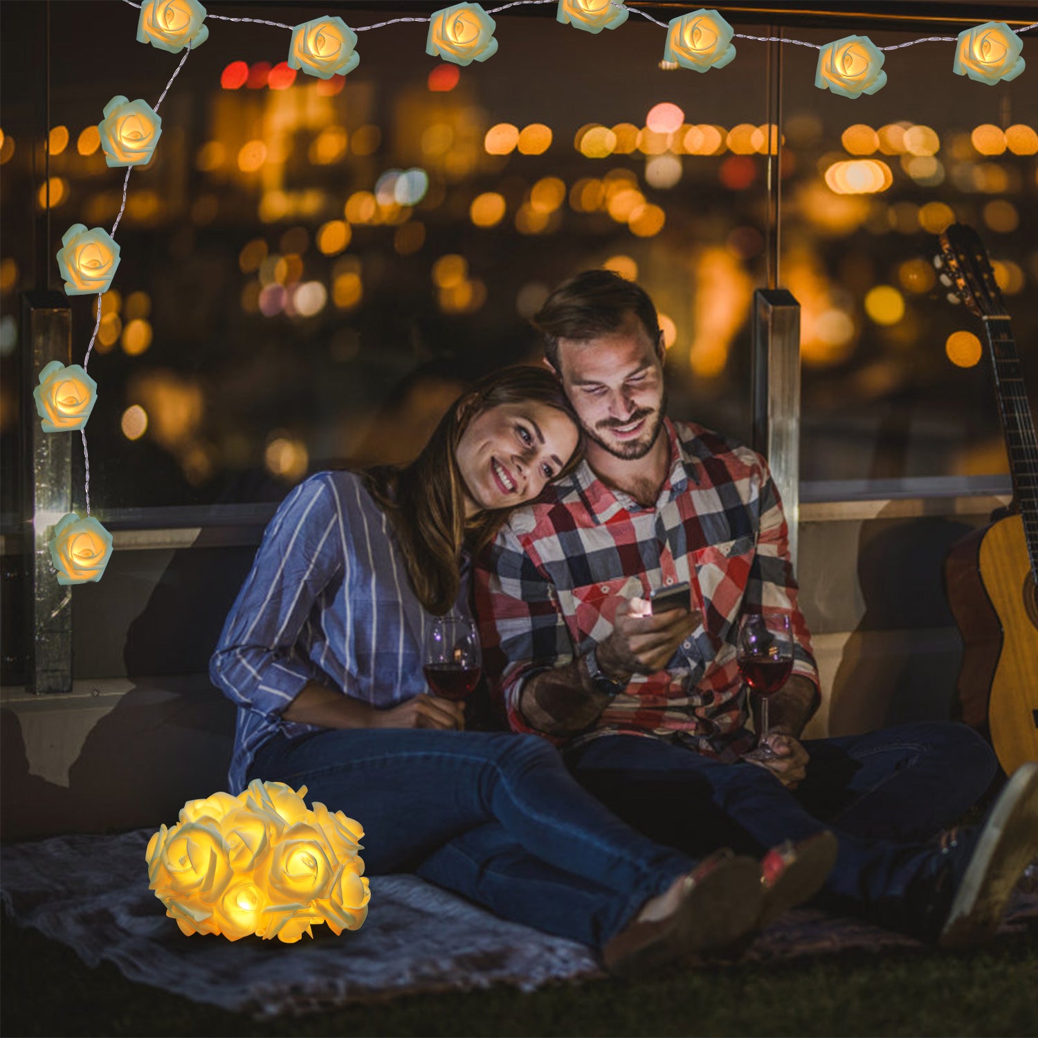 1Pc 40 LEDs Rose Flower String Lights 10ft 3m Battery Operated Decorative Lights For Anniversary Valentine's Wedding Bedroom